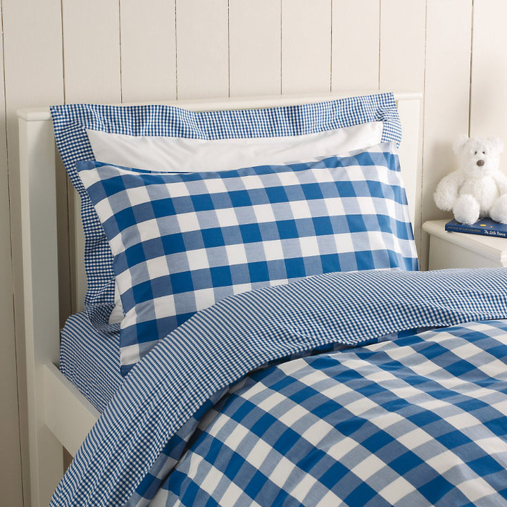 The White Company Gingham reversible royal blue single duvet cover