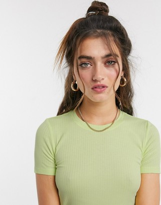 Monki ribbed crop t-shirt in green