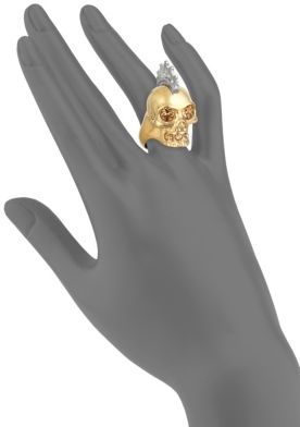 Alexander McQueen Rock Crystal-Encrusted Skull Ring