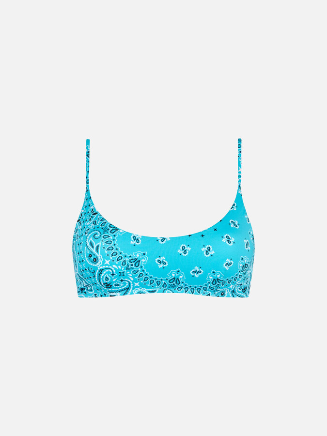 MC2 Saint Barth Woman Bralette Swimsuit With Light Blue Bandanna Print