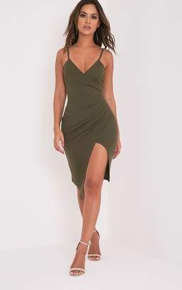 PrettyLittleThing Lauriell Emerald Green Wrap Front Midi Dress