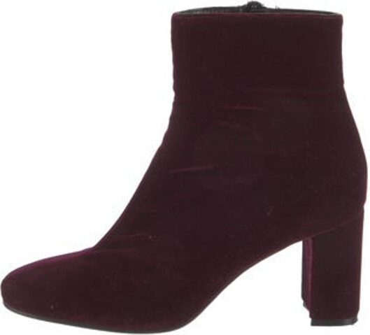 Barney's New York Velvet Ankle Boots Burgundy Square-Toes Exposed Zip Closure at Sides Reconsign: Unfortunately, this brand is no longer eligible for consignment.