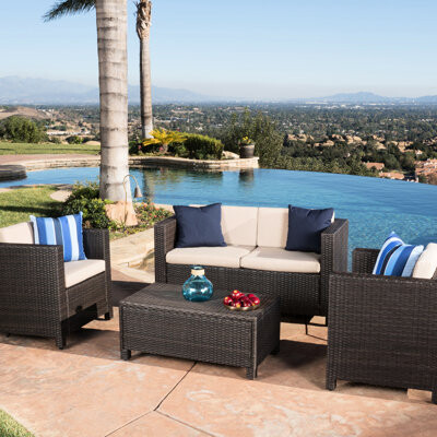 Latitude Run 4 Outdoor - All-weather & Cushions In Dark Brown 4pc Deck Seating Comfortable Foam With Cover