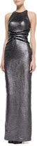 Thumbnail for your product : Pamella Roland Liquid Lame Halter Gown with Studded Waist