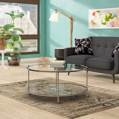 Willa Arlo Interiors Urbanski Round Glass Coffee Table with Shelf
