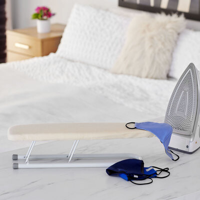 Household Essentials Accessory Sleeve Ironing Board, plastic top, Foam Pad and Natural Cotton Cover, Heat-Resistant, Compact and Easy to Use, Matte Black Frame