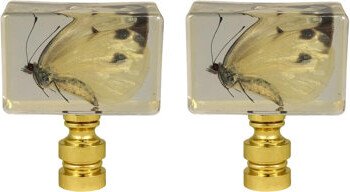 Royal Designs Royal Designs, Inc. F-5117PB-2 Real Pieris Butterfly in Resin Handmade Finial, Polished Brass Base, 2-Pack