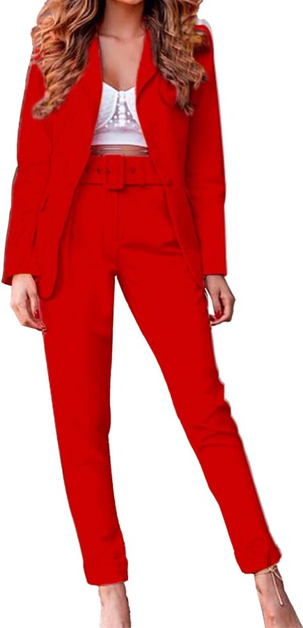 Generic Autumn Women Clothing Long Sleeve Blazer High Waist Fluorescent  Colour Suit Pencil Trousers Women Casual Suit Festive Trouser Suits Women -  ShopStyle