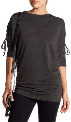 Bobeau Lace Up Sleeve Cocoon Knit Top