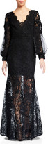 Thumbnail for your product : Badgley Mischka Couture Scalloped Lace Sheer-Hem Gown