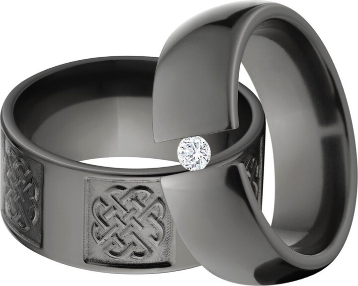 Etsy Black Zirconium Celtic Ring Set Tension Set Cz His & Hers