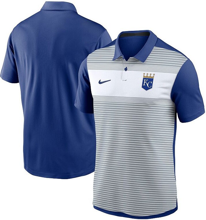 Men's Nike White/Royal Kansas City Royals Vapor Striped Performance Polo