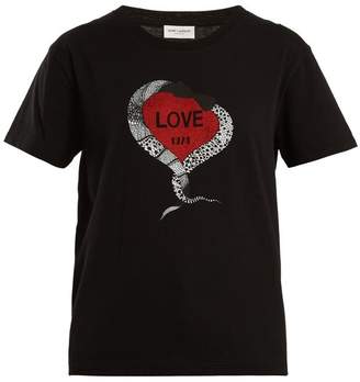 Saint Laurent Snake And Heart Print Cotton Jersey T Shirt - Womens - Black Red