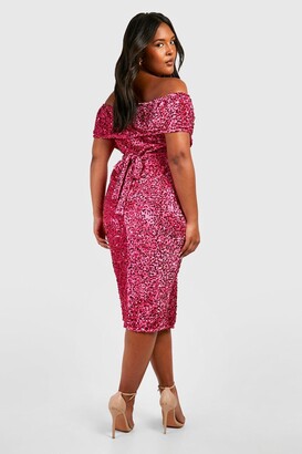 boohoo Plus Sequin Off The Shoulder Wrap Midi Dress - ShopStyle