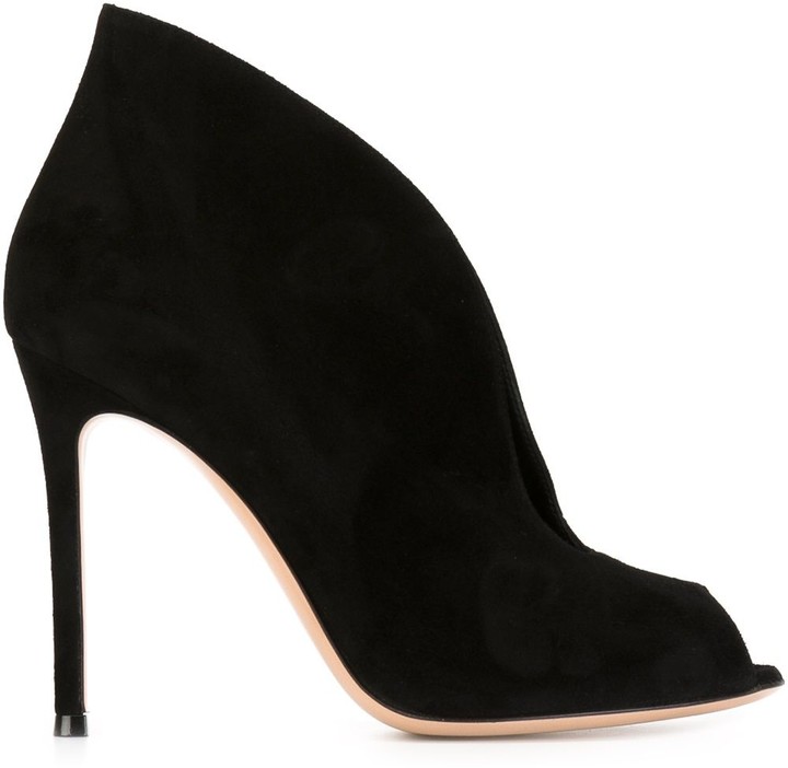 open toe black suede booties