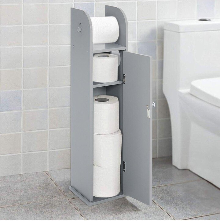 Living and Home Wooden Freestanding Toilet Roll Holder & Bathroom