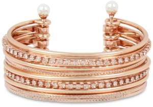 BCBGeneration Bcbg Crystal & Imitation Pearl Multi-Row Cuff Bracelet
