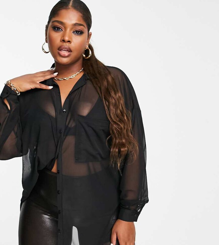 ASOS Curve ASOS DESIGN Curve oversized mesh shirt in black BLACK