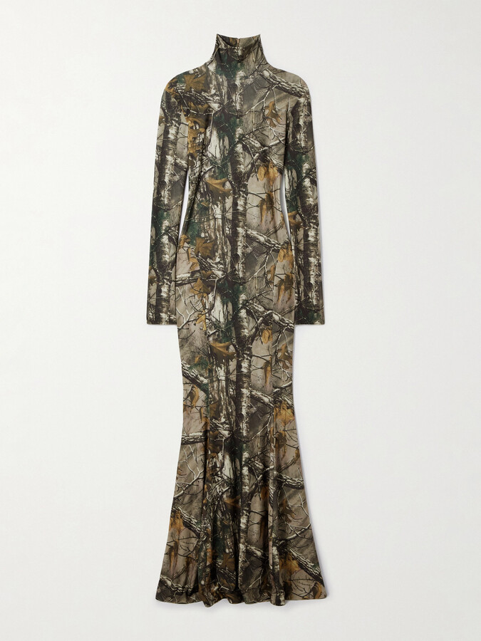 Norma Kamali Camouflage-print Stretch-jersey Turtleneck Gown - Multi