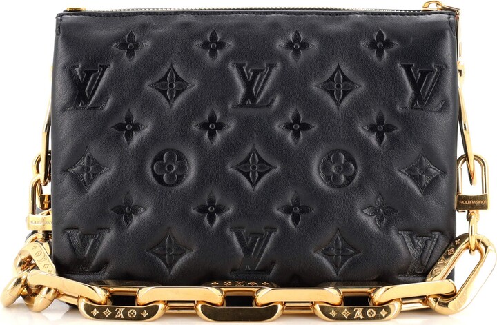 Louis Vuitton Black Embossed Monogram Lambskin Leather Coussin MM