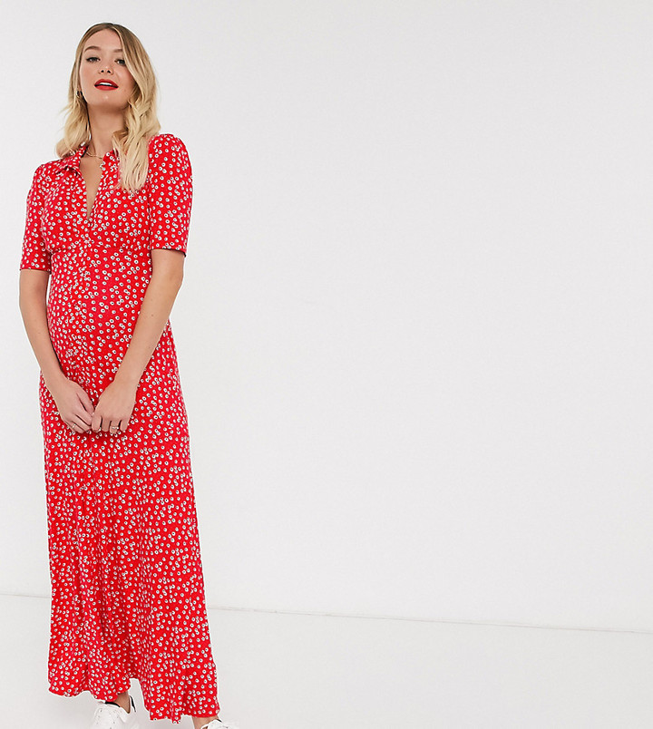 red ditsy maxi dress