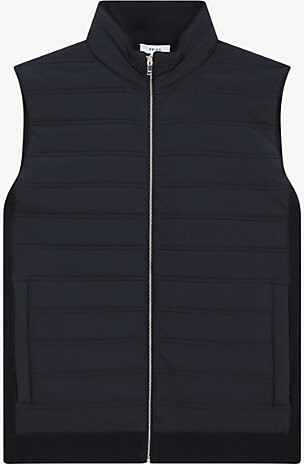 Reiss Mens Navy William Padded Pu and Knitted Gilet M