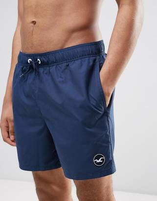 Hollister Guard Swim Shorts Solid Seagull Logo In Navy