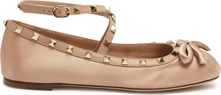 Valentino Garavani Rockstud Satin Ballet Flats - ShopStyle
