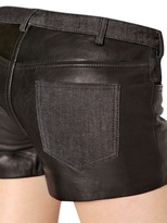 Thumbnail for your product : American Retro Denim Pockets Detailed Leather Shorts
