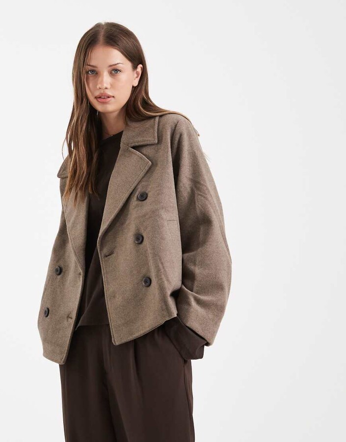 Object premium wool mix tailored short jacket in brown