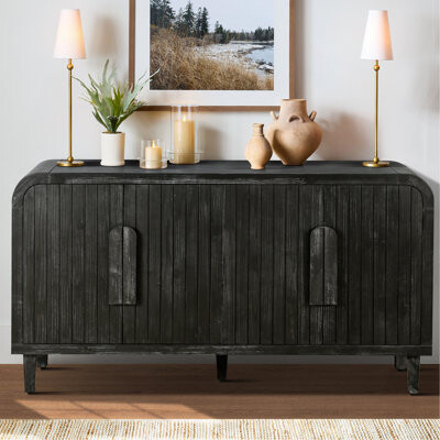 Ophelia & Co. 59'' Farmhouse Curved Vintage Storage Sideboard With Large Handles Vertical Wood Grain Carving And Adjustable Shelves For KitchenDining Room