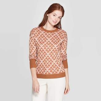 A New Day Women's Geometric Patterned Long Sleeve Ribbed Cuff Crewneck Pullover Sweater Orange