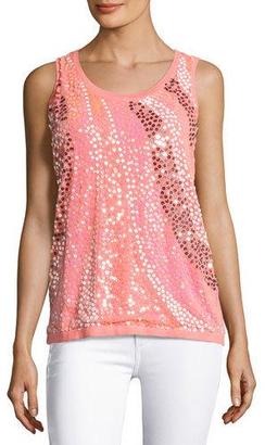 Berek Wavy Sequined-Front Shell, Coral, Plus Size