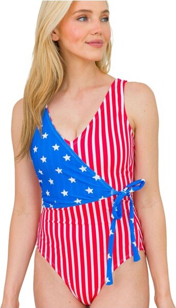 RuffleButts RuffleButtsWomen'sUPF50+WrapOnePiece-Stars&Stripes,Women'sXS