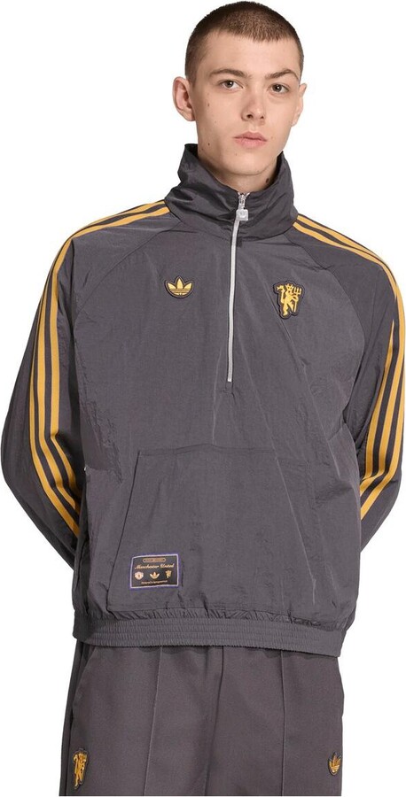 Adidas Men's Gray Manchester United Terrace Icons Half-Zip Jacket