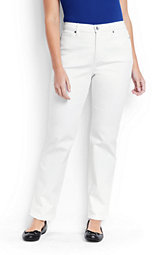 Lands' End Women's Plus Size High Rise Straight Leg Jeans - Stain Repellent-White
