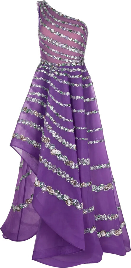 One-Shoulder Beaded Tulle Dress