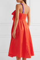 Thumbnail for your product : Peter Pilotto One-shoulder Wrap-effect Draped Taffeta Midi Dress - Tomato red