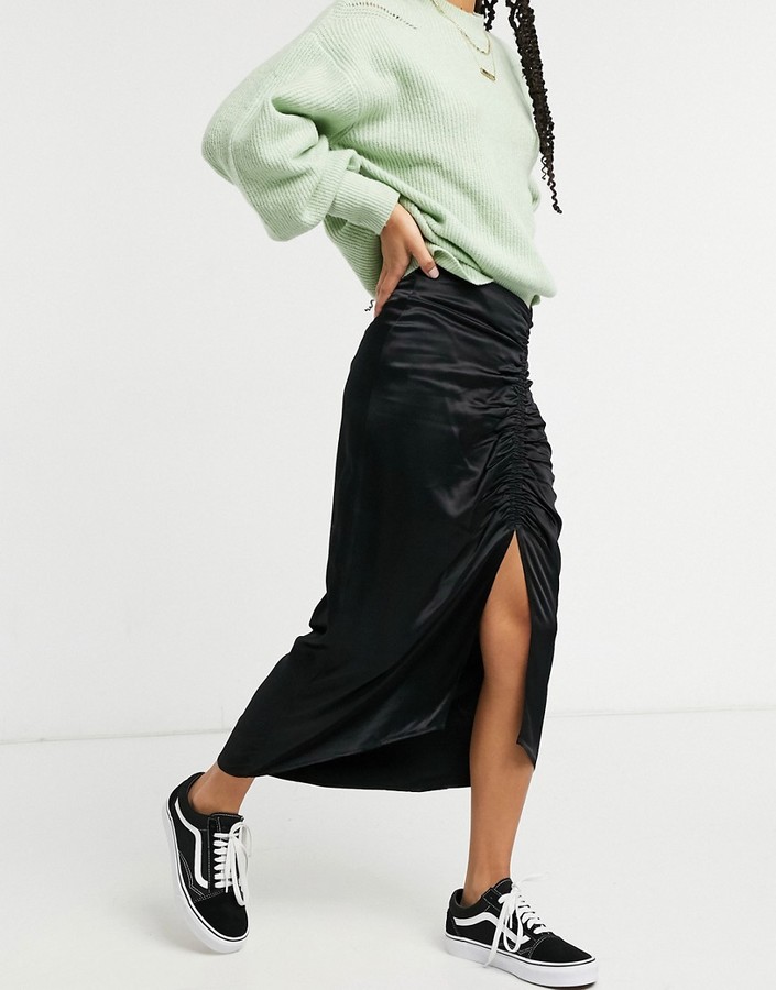 Stradivarius ruched pencil skirt in black ShopStyle