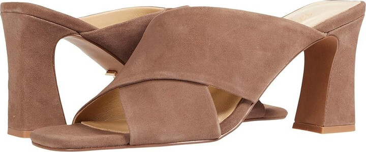 42 GOLD Women's Saldana Sandals Sandalwood Suede Slip On Bock Heel JOBB2205