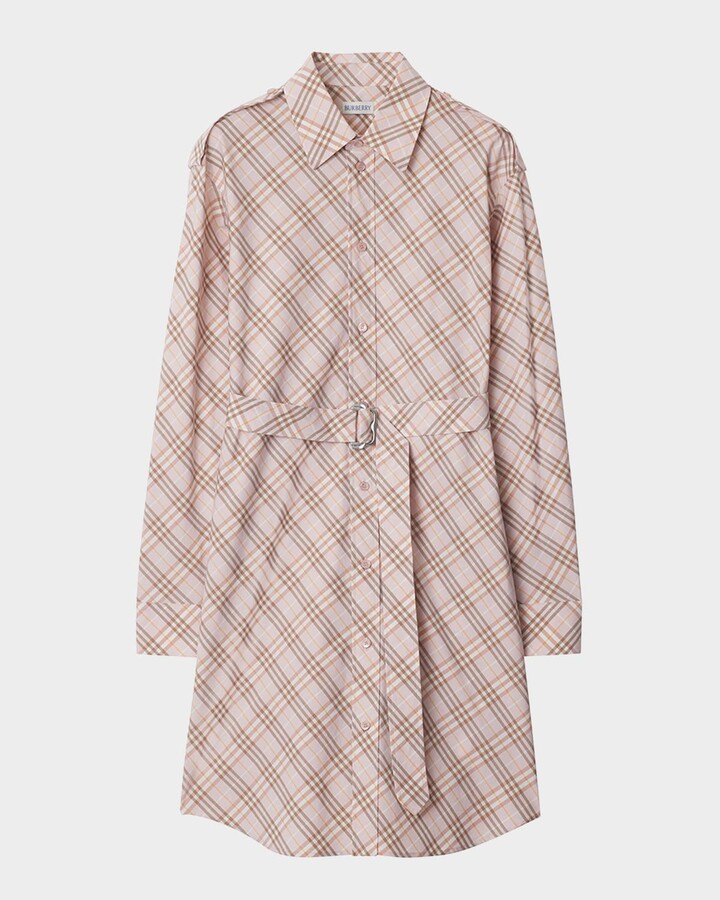 Burberry Check Belted Long-Sleeve Mini Shirtdress
