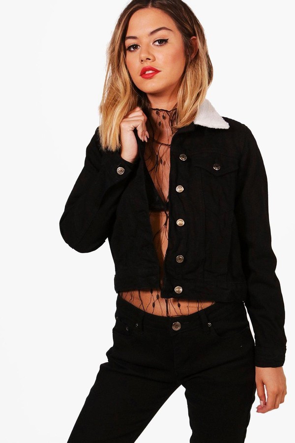 black denim borg jacket womens