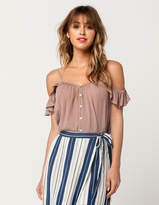 Thumbnail for your product : Chloe & Katie Ruffle Cold Shoulder Womens Tank