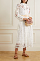 Thumbnail for your product : Zimmermann Belted Button-detailed Guipure Lace Midi Dress - Ivory