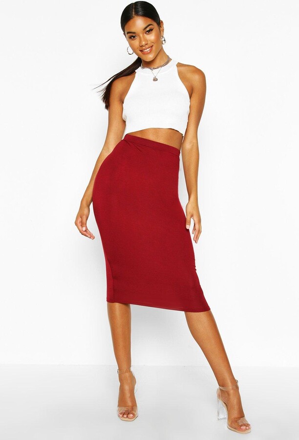 boohoo Basics High Waisted Jersey Midi Skirt - ShopStyle