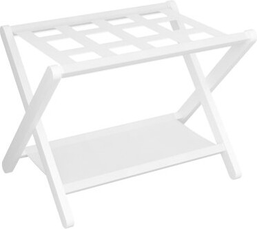 Runbang Luggage Rack Folding Suitcase Stand With Storage Shelf Heavy-Duty Luggage Holder For Guest Room Bedroom Hotel Holds Up To 141 Lb Brown