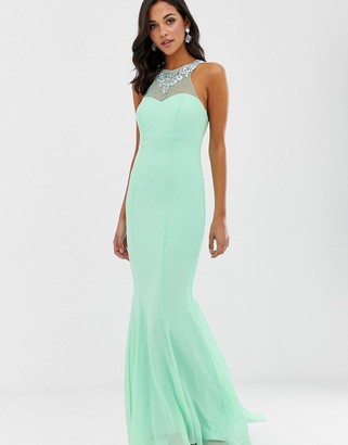 high neck green maxi dress