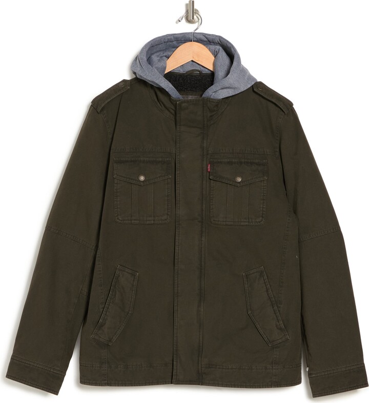 Levi's Washed Cotton Faux Shearling Lined Hooded Military Jacket ShopStyle