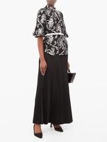 Thumbnail for your product : Rebecca Taylor Trumpet-sleeve Floral Brocade Silk-blend Blouse - Black Silver