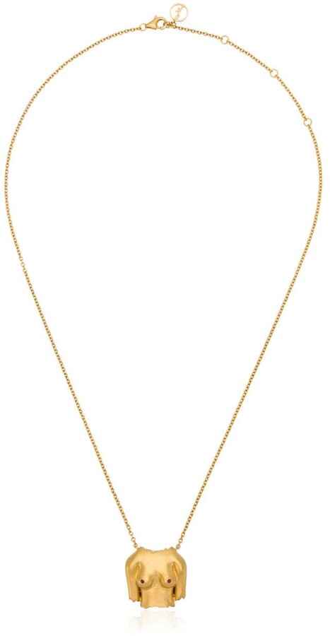 Anissa Kermiche Gold Plated Rubies Boobies doré pendant necklace
